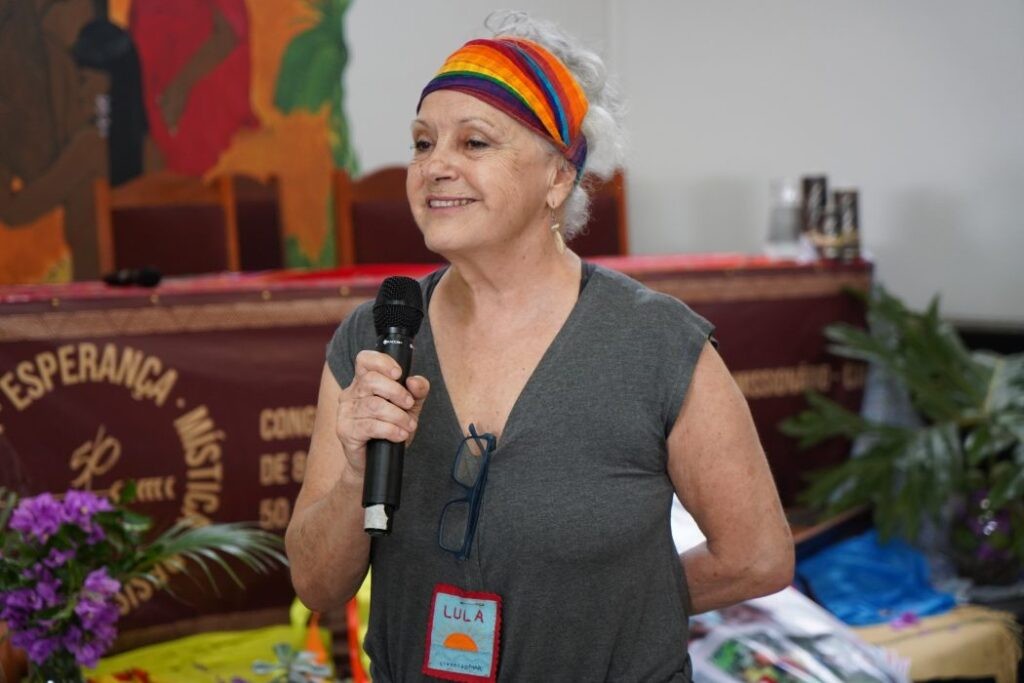 Jussara Rezende, missionária do Cimi Regional Sul, durante o terceiro (e último) dia do Congresso dos 50 anos do Cimi. Foto: Maiara Dourado/Cimi