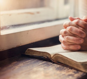 Hands of an unrecognizable woman with Bible praying