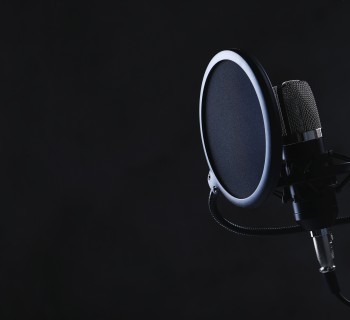 Sound studio. Microphone in close-up