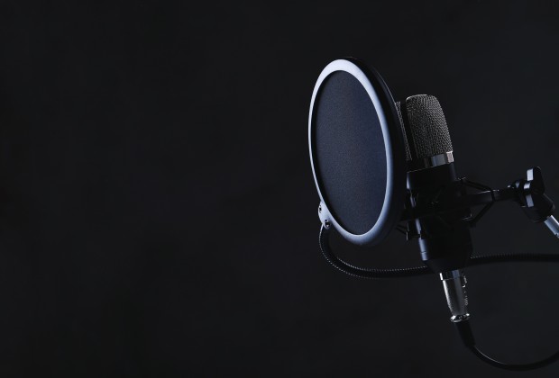 Sound studio. Microphone in close-up