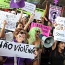 ADFE957  BSB -  05/04/2014  - FEMINISTAS / MANIFESTAÇÃO - METROPOLE -  Mulheres integrantes de movimentos feministas e simpatizantes da causa participam de protesto contra a violência contra a mulher na Rodoviária, em Brasília. Cerca de 70 pessoas com cartazes e faixas caminharam do museu da república até a rodoviária de Brasília gritando palavras de ordem contra o estupro e a violência sexual contra a mulher. A marcha foi motivada pela pesquisa do IPEA que afirmou inicialmente que 65% da população achava que mulheres usando pouca roupa mereciam ser estupradas, ontem o Instituto corrigiu o número pra 26%, afirmando ter havido um erro no  número anteriormente divulgado. A Manifestação foi na Rodoviária Central , em Brasilia. 
FOTO: ANDRE DUSEK/ESTADAO