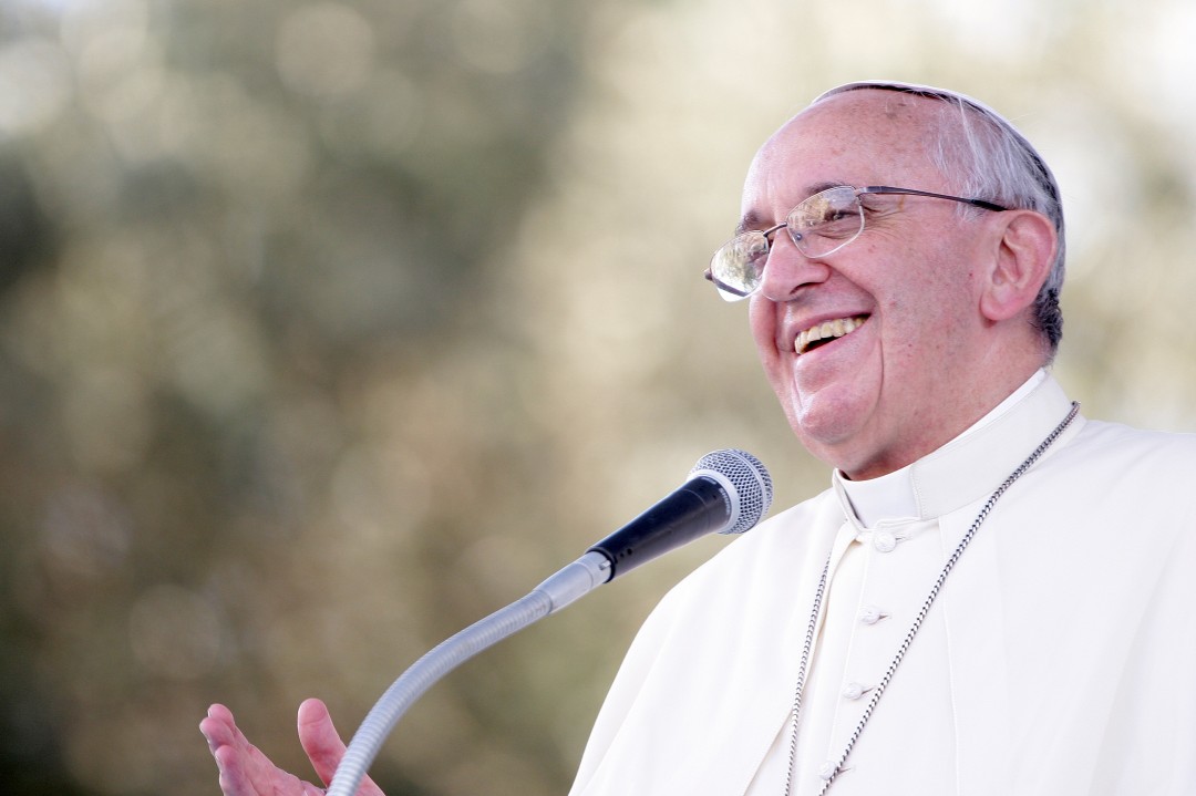 CAGLIARI, ITALY - SEPTEMBER 22:  Pope Francis delivers his speech during a meeting with young people on September 22, 2013 in Cagliari, Italy. Pope Francis heads to Cagliari on the Italian island of Sardinia for a pastoral visit that includes celebrating mass at the Sanctuary of Our Lady of Bonaria. The Pope announced in May that he wished to visit the Marian Shrine of Bonaria or 'Good Air' because it gave his hometown of Buenos Aires its name. During his 10-hour visit to the city of Cagliari, the Pope will also meet workers, business representatives, prisoners, the poor, young people, leading representatives from the world of culture and the island's Catholic bishops.  (Photo by Franco Origlia/Getty Images)