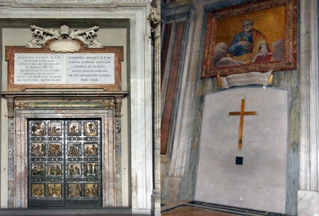 Os dois lados da Porta Santa em São Pedro antes da abertura (foto de arquivo).