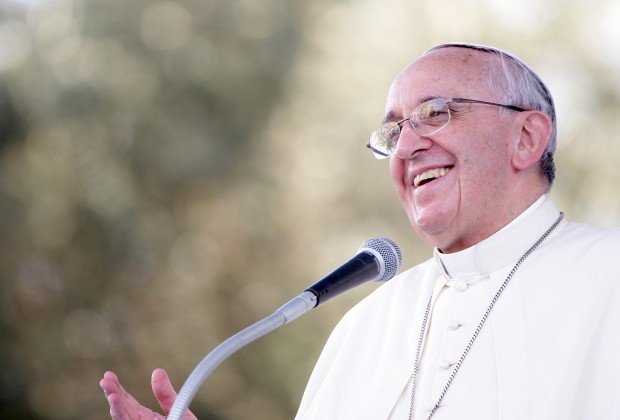 CAGLIARI, ITALY - SEPTEMBER 22:  Pope Francis delivers his speech during a meeting with young people on September 22, 2013 in Cagliari, Italy. Pope Francis heads to Cagliari on the Italian island of Sardinia for a pastoral visit that includes celebrating mass at the Sanctuary of Our Lady of Bonaria. The Pope announced in May that he wished to visit the Marian Shrine of Bonaria or 'Good Air' because it gave his hometown of Buenos Aires its name. During his 10-hour visit to the city of Cagliari, the Pope will also meet workers, business representatives, prisoners, the poor, young people, leading representatives from the world of culture and the island's Catholic bishops.  (Photo by Franco Origlia/Getty Images)